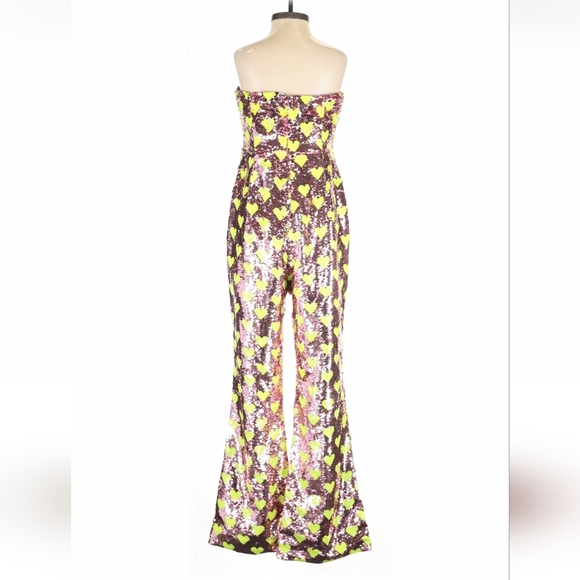 Nasty Gal Strapless Sequin Heart Jumpsuit in Pink and chartreuse - Picture 3 of 5